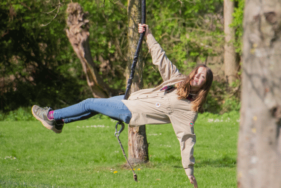 a scout suspended in air